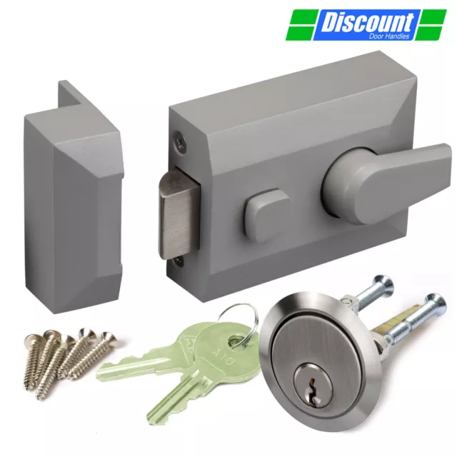 Night Latch Front Door Lock with Standard 60mm Backset in a Modern Grey Finish