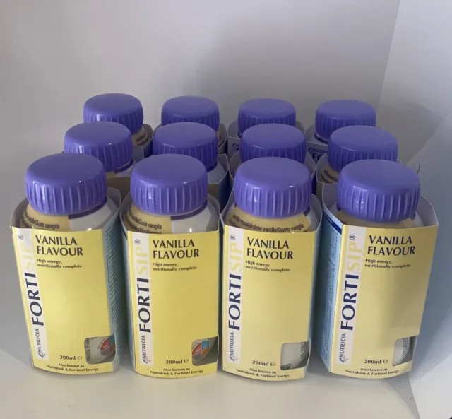 New Nutricia Fortisip 12 x 200ml Vanilla Drinks Nutrition Protein Expiry Sept 24