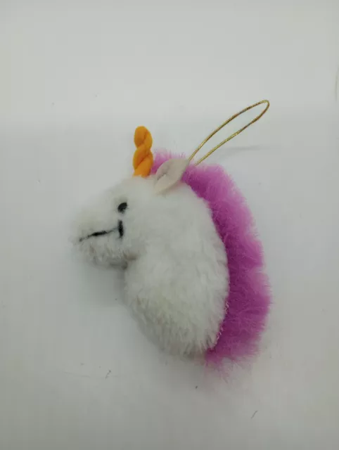 vintage 80's Unicorn 3.5" Plush Stuffed Ornament purple  & White