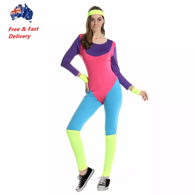 Ladies 80s Aerobics Workout Costume Retro Gym Work Out Physical Fitness  Bodysuit