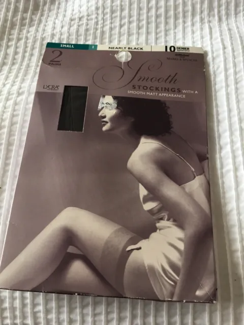 St Michael Vintage Smooth Stockings Size Small  x2 Pairs Black  10 Denier M&S