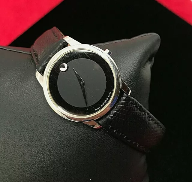 Vintage Movado Quartz 07.3.14.1143 Swiss Ladies Watch Black Silver Case