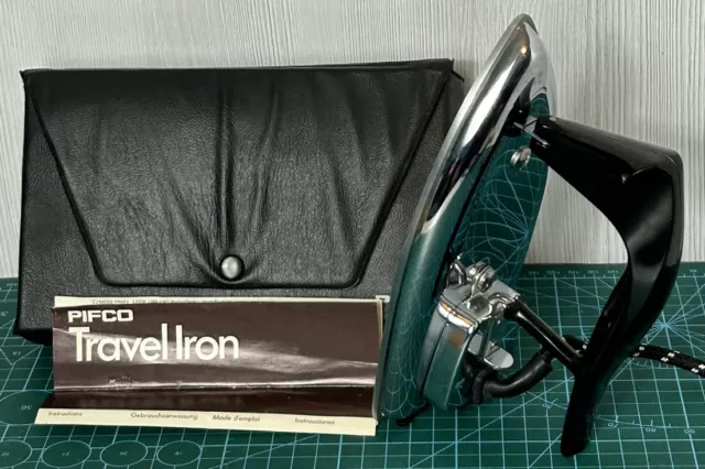 Vintage PIFCO 1053 Chrome Folding Travel Iron in Original Black Case Working