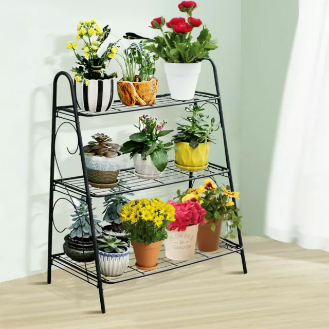 Metal 3-Tier Plant Stand Outdoor Garden Flower Pot Shelf Display Rack Step Style