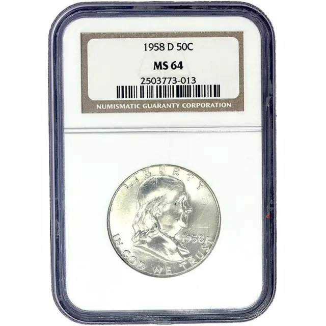 1958-D Franklin Half-Dollar NGC MS 64 Nice White Lustrous Coin