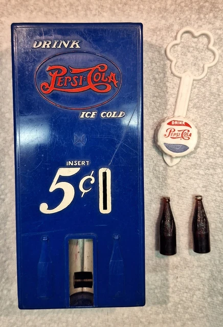 ORIGINAL 1940's MARX PEPSI=COLA DOUBLE=DOT SODA MACHINE BANK WITH BOTTLES 5 CENT