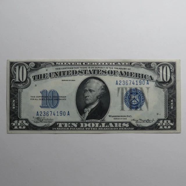 1934 $10 US Silver Certificate - Blue Seal