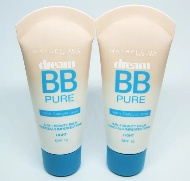 2 x MAYBELLINE DREAM PURE BB 8-in-1 BB Cream LIGHT