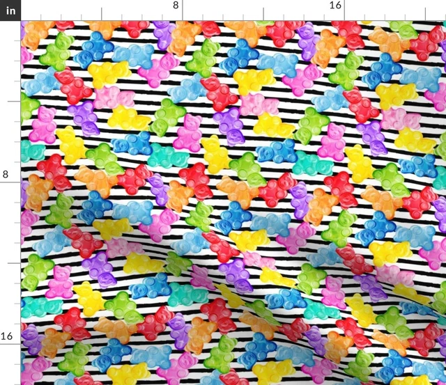 Stripes Bear Summer Sweets Candy Rainbow Gummies Spoonflower Fabric by the Yard