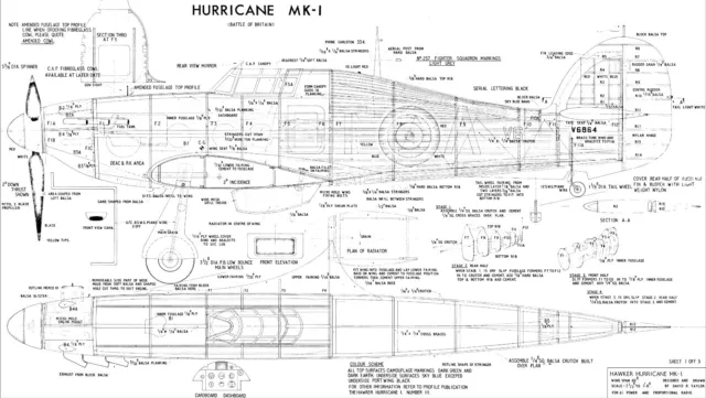 Hawker Hurricane mk1 Planset 60" Spannweite