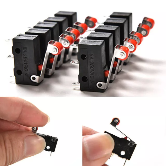 10Pcs Micro Roller Lever Arm Open Close Limit Switch KW12-3 PCB Microswitch