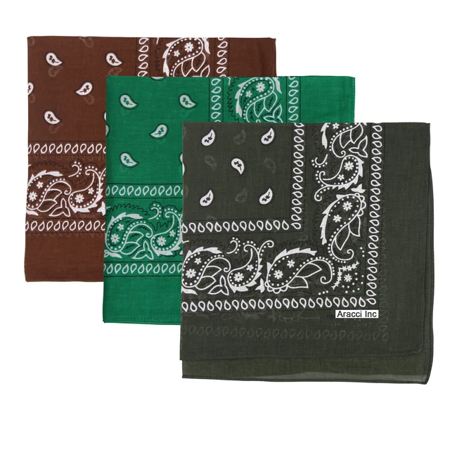 3-Pack Bandana Double-Sided Scarf Head Neck Face Mask 100% Cotton Paisley Print