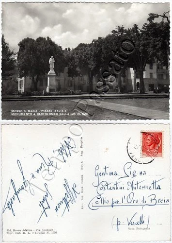 Cartolina di Mosso Santa Maria, monumento a Bartolomeo Sella - Biella