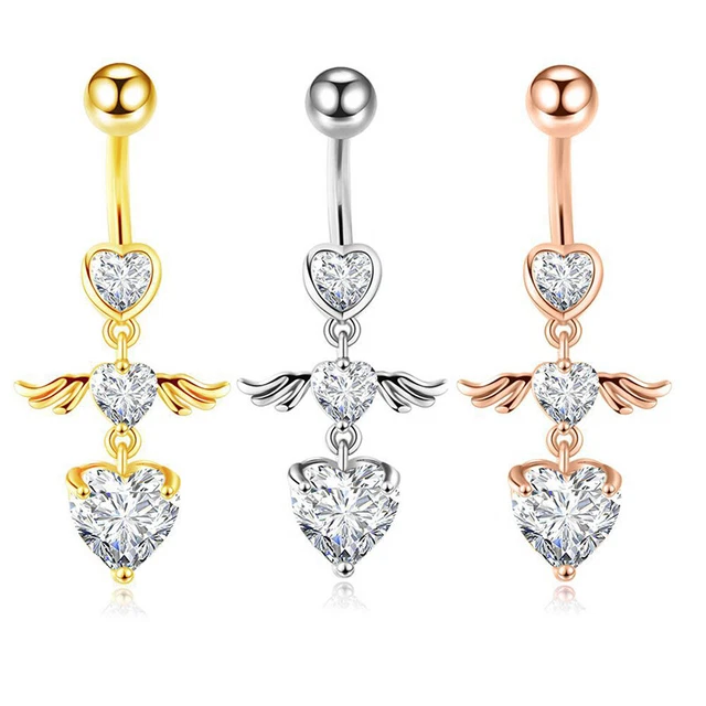 1Pc Piercing Crystal Heart Wing Belly Navel Ring Dangle Personality Body Jewe;SA