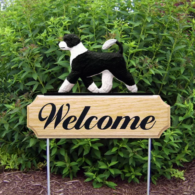 Portuguese Eau Chien Wood Welcome Outdoor Sign Black/White