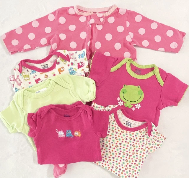 Carter's Gerber 6pc Lot Baby 0-3mo 3-6mo Spring Summer Pink Floral Frogs Cats