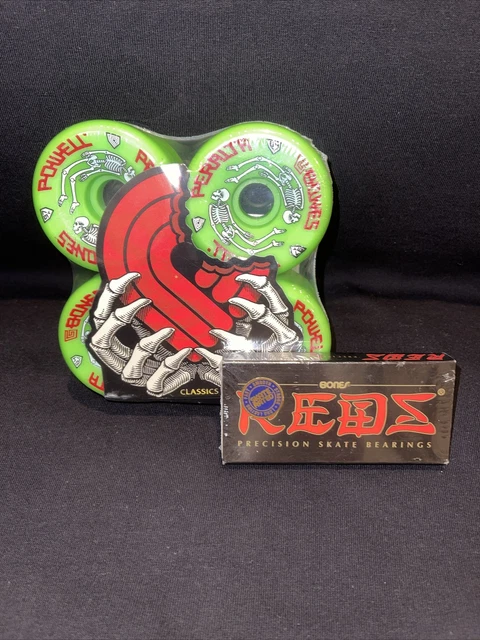 Powell Peralta Skateboard Wheels G-Bones Green 64mm With Bones Reds Bearings NIP