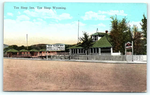 Postcard WY Ten Sleep The Ten Sleep Inn Black & Yellow Trail History on Back R52