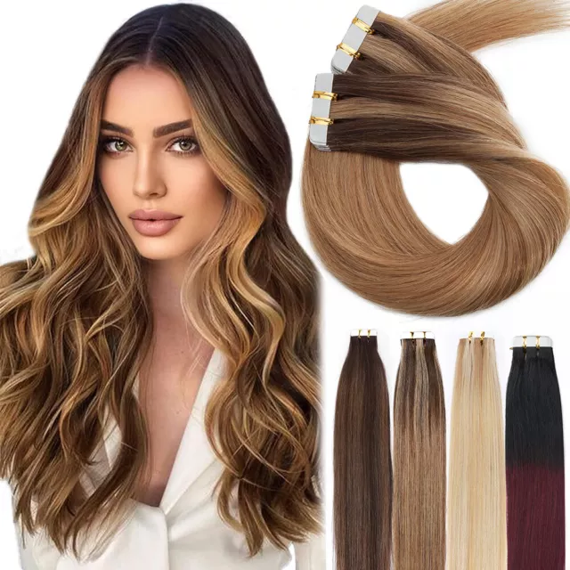 Grade 8A Extensions De Cheveux Tape In Bande Adhesive 100% Naturels Remy 30-61Cm