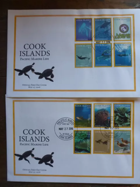 2016 Cook Islands Marine Life 2 X 6  Stamps Large Fdc First Day Covers