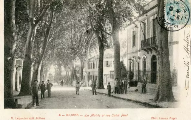CPA ALGERIE MILIANA LA MAIRIE ET RUE SAINT PAUL (animée
