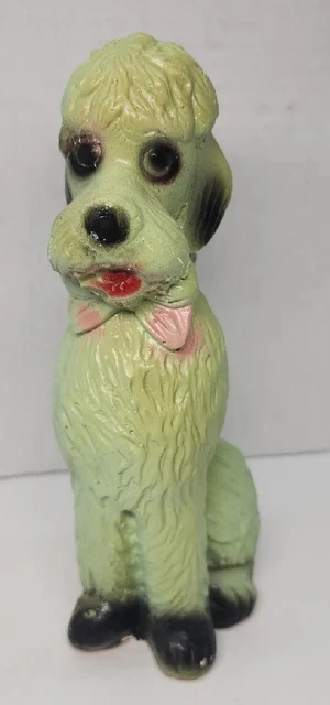 VINTAGE MCM Chalkware Pottery Mint GREEN & PINK Dog FIGURINE POODLE DOG Retro