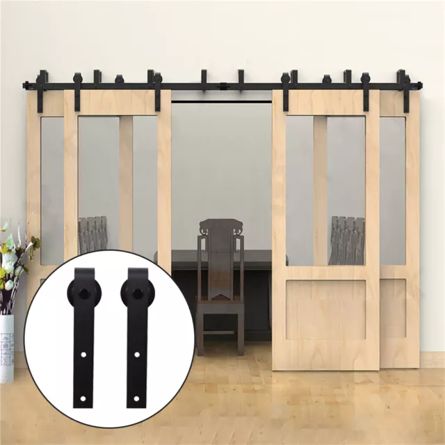 8FT-20FT Bypass Sliding Barn Door Hardware Kit Track Hangers For Bypass 4 Doors