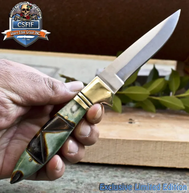 CSFIF Hand Crafted Skinner Knife AUS-8 Steel Camel Bone Brass Guard Gift Unique