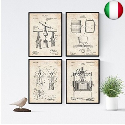 caffettiere Nacnic Set di 4 Stampe VINTAGE Manifesti con invenzioni e vecchi brevetti cucina sfondo vintage Disegno di alta qualità . caffè con brevetti di utensili da cucina 