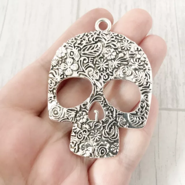 4 x Large Tibetan Silver Skull Pendant Charms Joblot Bulk Wholesale Sugar Skull