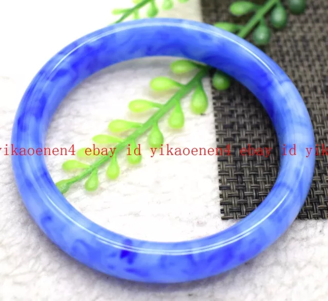 Pretty Genuine Natural Blue White Jade Gems Bangle Jewelry Bracelet 56-62mm