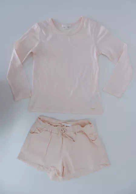 Chloe Girls Outfit Set Age 6 Yrs T Shirt Top Denim Shorts Peach Pink