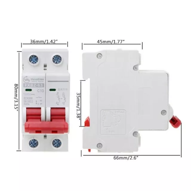 2P DC1000V Solar Mini Circuit Breaker 6/10/16/20/25/32/40/50/63A DC MCB Durable 2