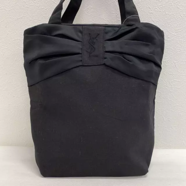 YVES SAINT LAURENT Canvas Leather Black Tote Bag Size 12.6inch ...