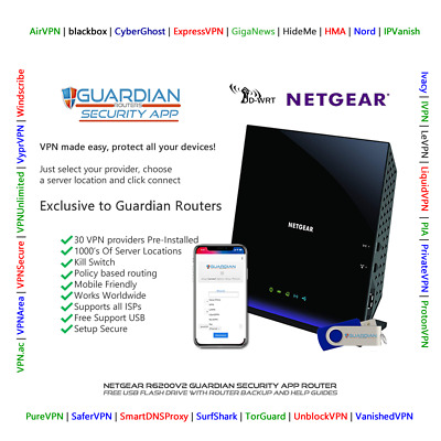 Netgear R6300v2 Guardian App VPN Router CyberGhost  TorGuard Ivacy VyprVPN PIA +