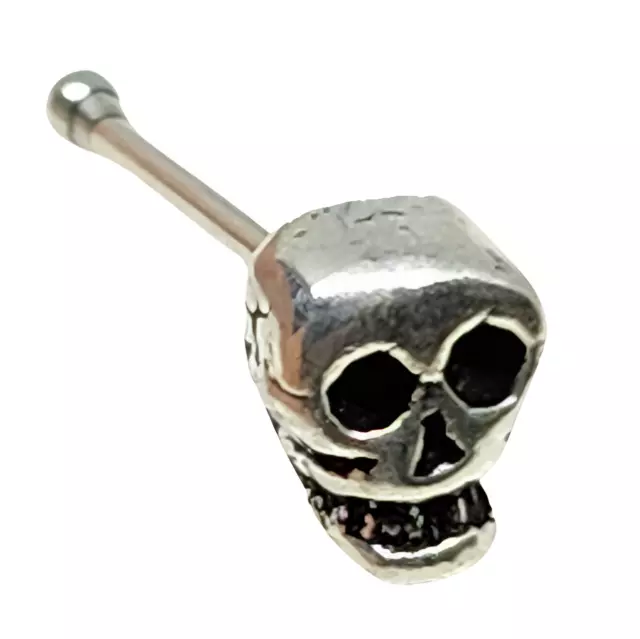 Skull Nose Stud 22g (0.6mm) 925 Sterling Silver Ball End Stud Nose Jewellery