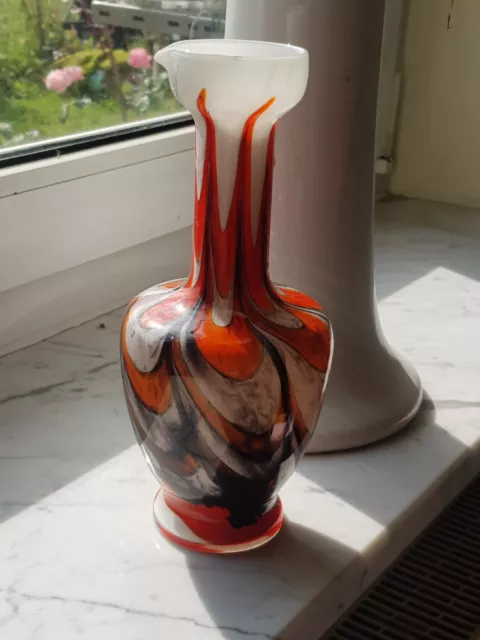 Alte Murano Design, Glasvase orange, Vase Opaline Florence Italy 70er