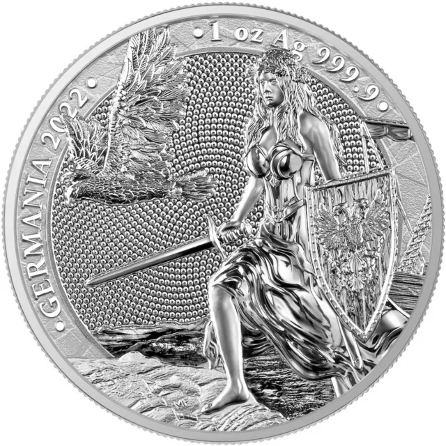 2022 Lady Germania 5 Mark 1 oz .999 Silver BU Coin in capsule w/ COA. 25000