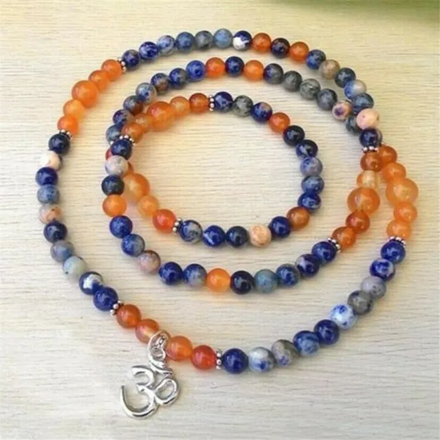 6MM Orange Agate Bracelet 108 Beads Buddha Pendant Reiki Bless Buddhism Mala