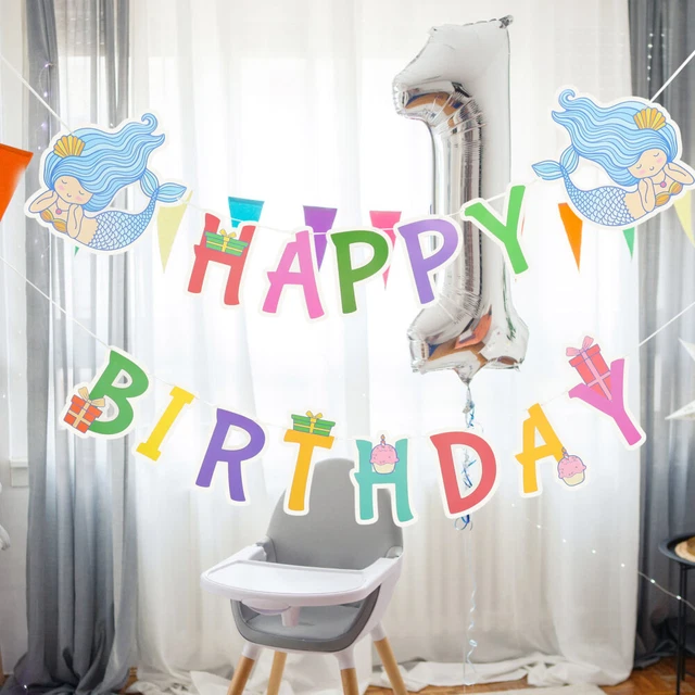 Bannière "Joyeux Anniversaire" Sirène Irisée 9 Pieds - Décoration Fête Fille, En Feuille Métallisée