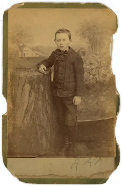 CIRCA 1890'S CABINET CARD Adorable Boy In Suit and Bow Tie Taken in Manassas, VA
