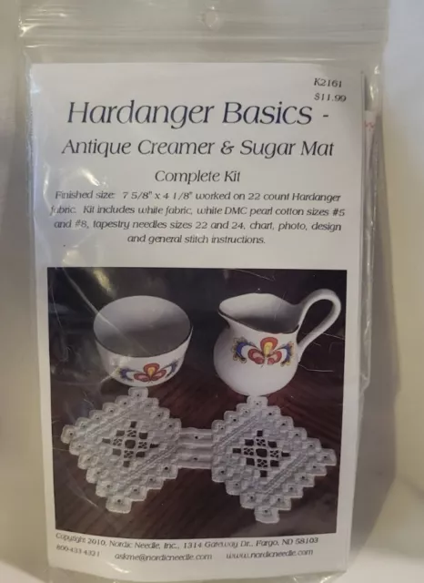 Kit básico antiguo de crema y azúcar estera hardanger aguja nórdica blanca B26