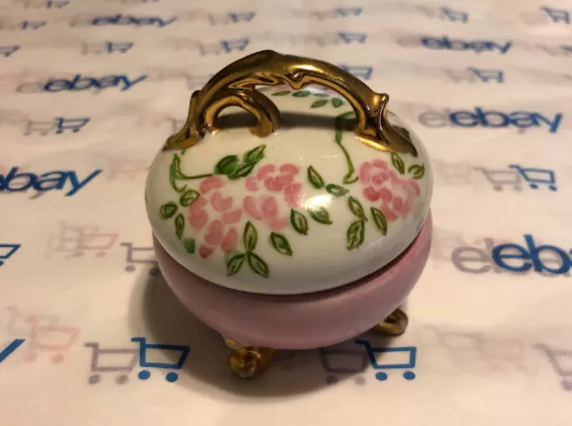 White / Pink / Gold Footed Trinket Box Germany Porcelain Sponsel Hand Painted