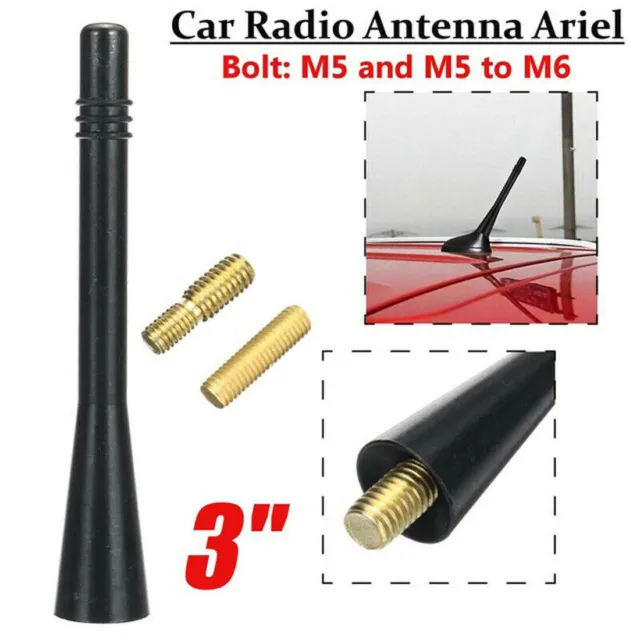 Universal Car Auto Short Stubby Antenna Aerial AM/FM Radio Mast Screw Type Black