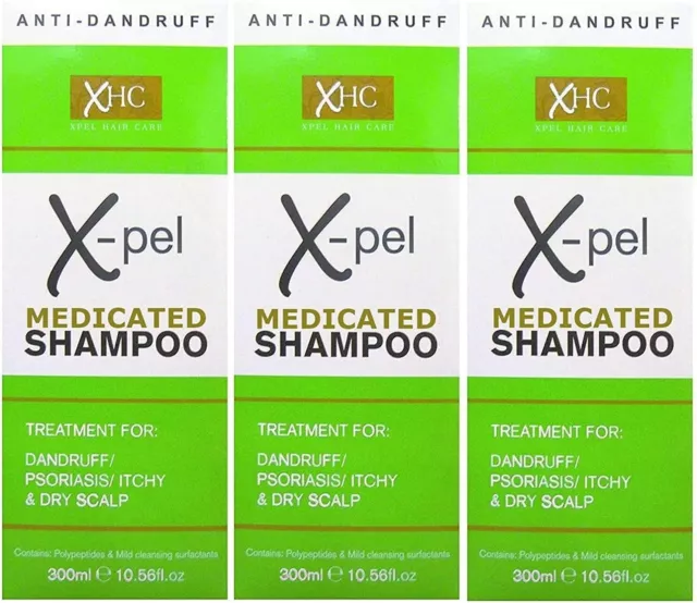 Xpel Medicated Shampoo Treatment for Dandruff Psoriasis Dry Itchy Scalp 3 x 300