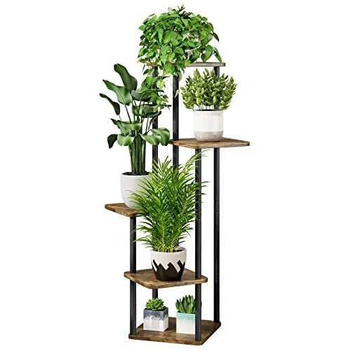 Plant Stand 5 Tier Indoor Metal Flower Shelf for Multiple Plants 5 Tier-Black