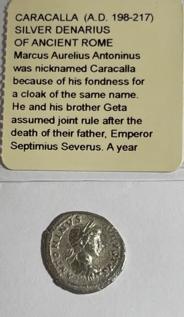 Ancient Roman coin Caracalla (AD 196-217) (#160) Silver Denarius.  Nice conditio