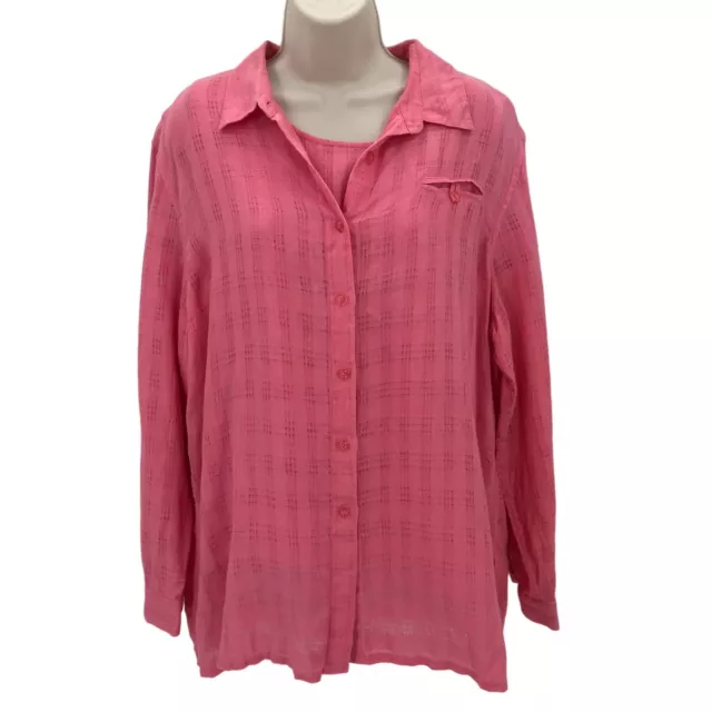 Sag Harbor Womens Pink 100% Linen Button Front & Tank Set Size L