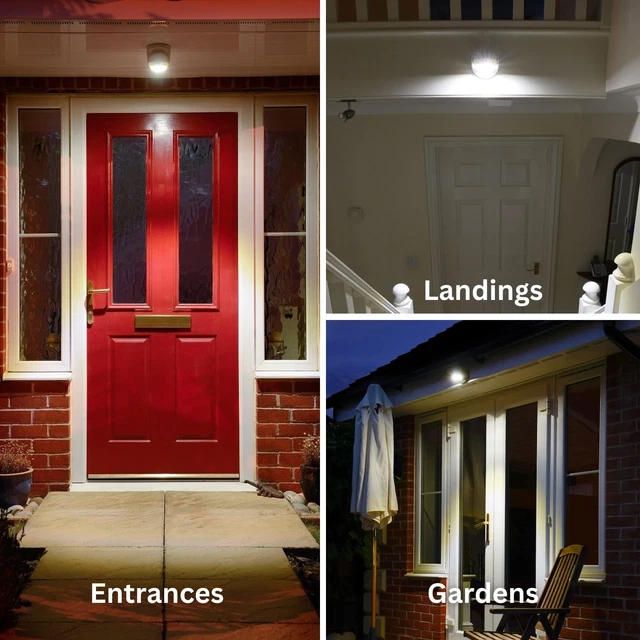 MOTION SENSOR SECURITY Light Wireless Battery Powered PIR Black Indoor ...