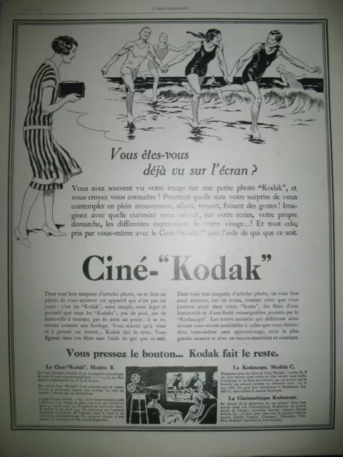 Publicite De Presse Kodak Appareil Cinematographique Cine-Kodak French Ad 1927